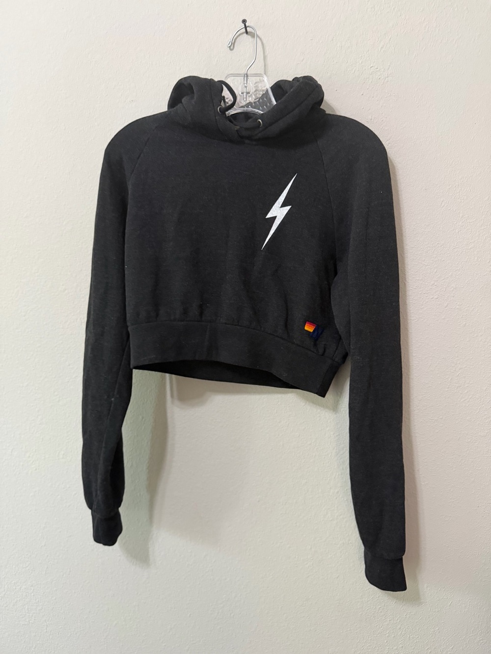 Aviator Nation Bolt Crop Hoodie (charcoal/black) small